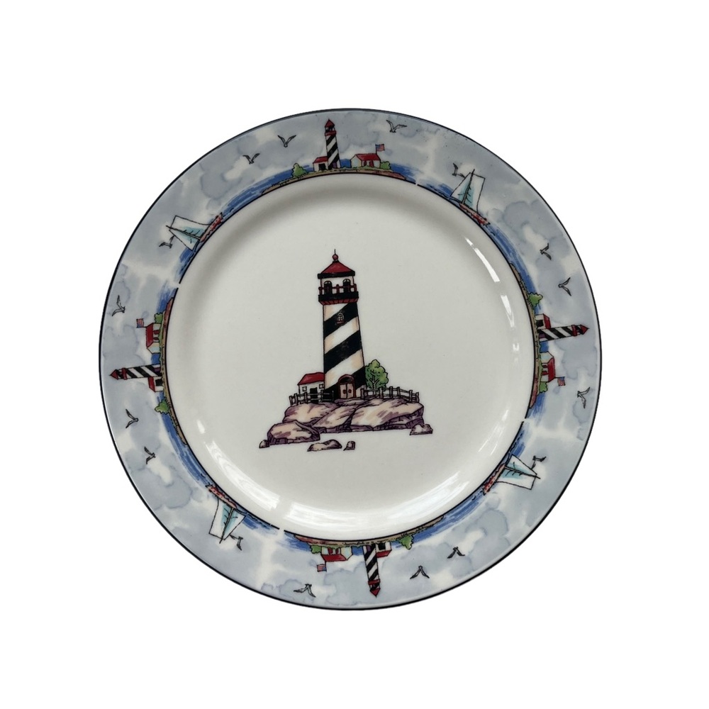 Totally Today‎ Coastal Lighthouse Seaside White 7 in. Round Salad Dessert Plate